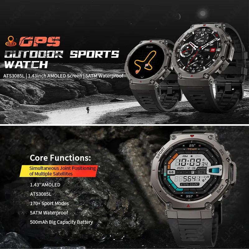 LIGE 2026 GPS Luxury Military Smart Watch 500mAh Men Health Monitor Fitness Clock Sports 5ATM Waterproof Smartwatch Compass New