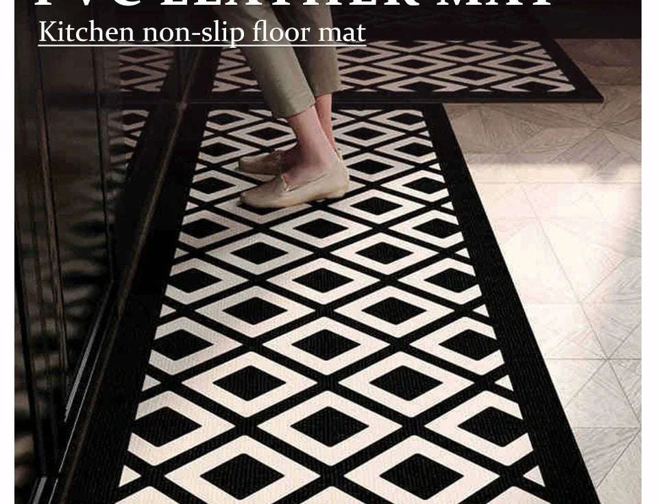 Kitchen Carpet Waterproof Oil-proof Floor Mat Pvc Leather Non-slip Foot Mats Long Strip Home Decoration Rug Alfombra De Cocina