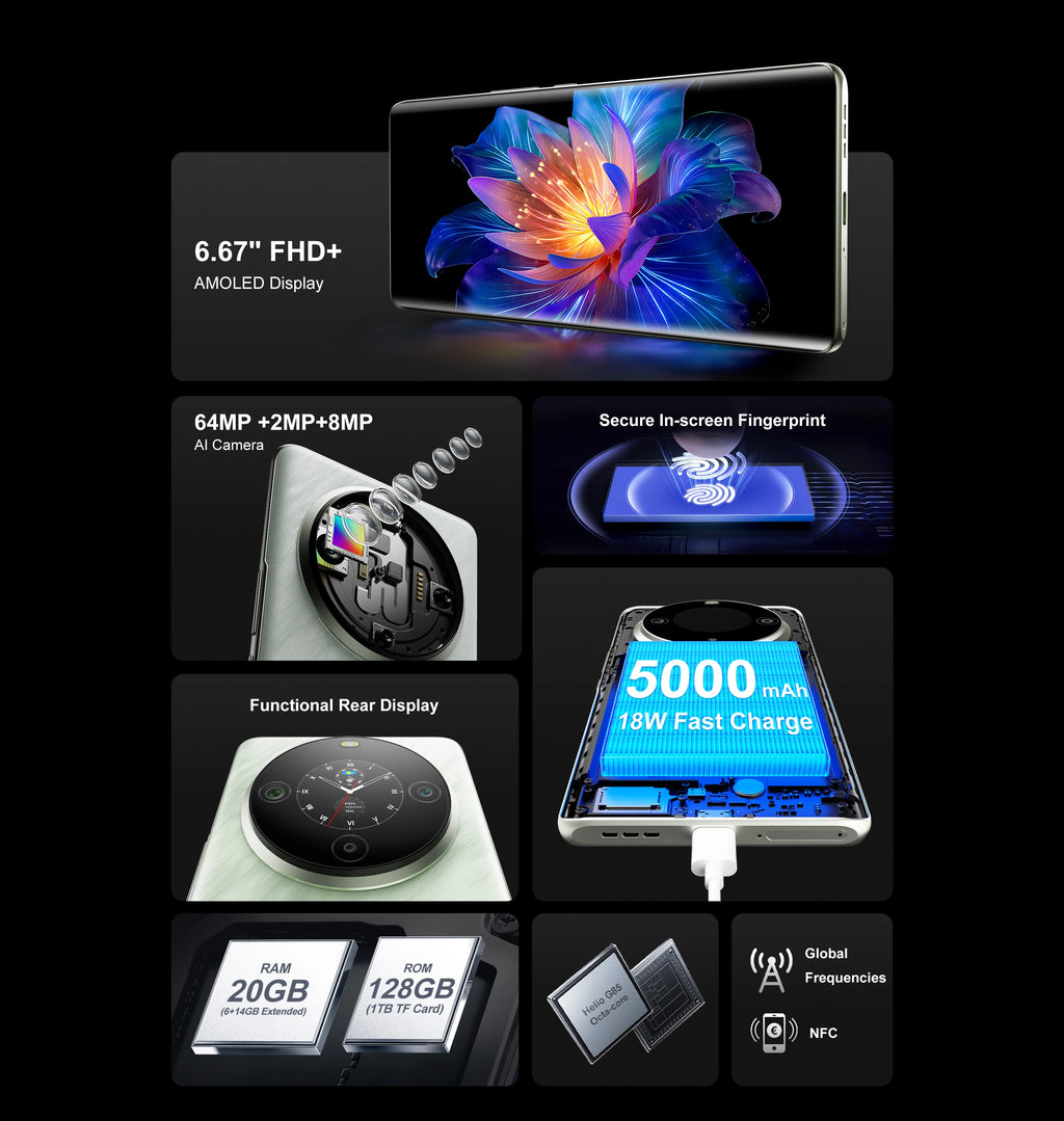 [World Premiere] FOSSiBOT S3 PRO Smartphone 6.67" AMOLED Display Android 14 Up to 20+128GB Mobile 8+64MP CAM NFC Cell Phone
