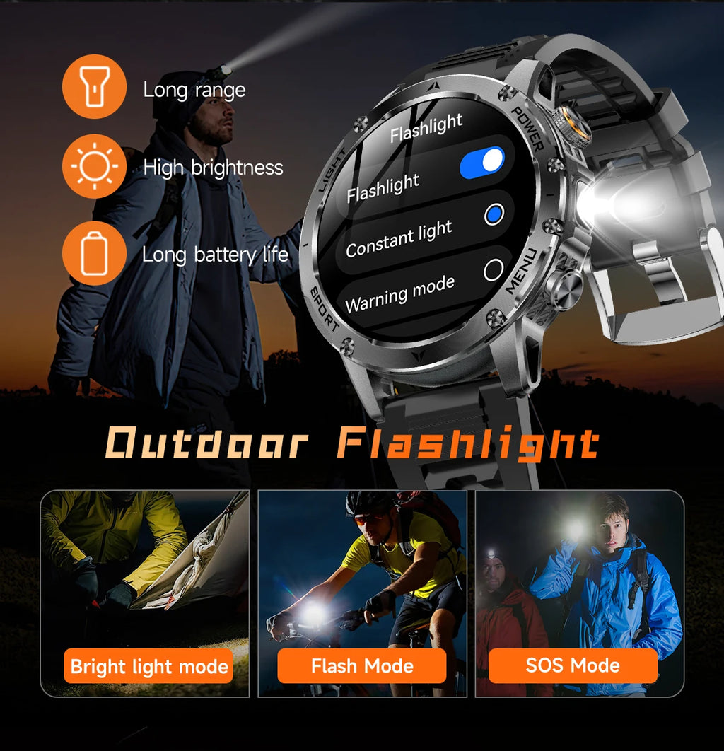 LIGE New GPS Outdoor Sports Smart Watch Men AMOLED Screen LED Flashlight Heart rate Waterproof Bluetooth Call 1000mAh Smartwatch
