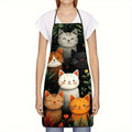 Cute Cat Pattern Polyester Apron  Vibrant Cartoon Cats with Hearts & Stars DesignKitchen Apron for Cooking, Baking Home Decor