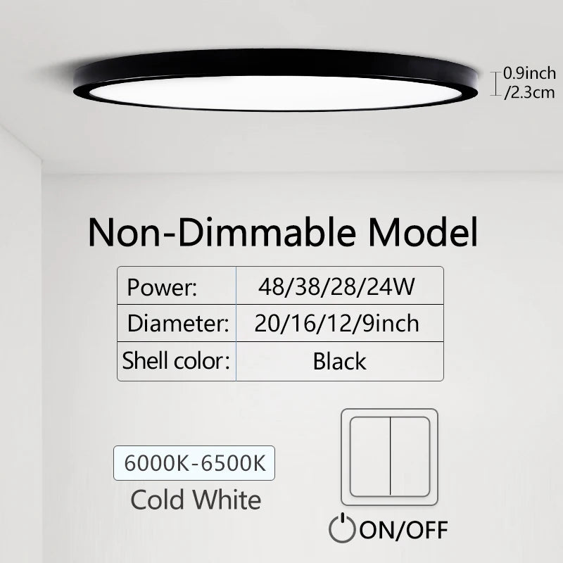 0.9 Inch Ultra-thin Smart LED Ceiling Light Pendant 24W 28W 38W 48W AC85V-265V Indoor Home Decorative Fixtures Remote Control