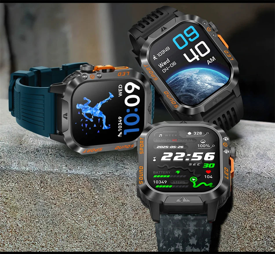 2026 New Outdoor Military Smart Watch 1200mAh Battery GPS HD Call Health Monitoring 2.01-inch Waterproof Sports Smartwatch Men