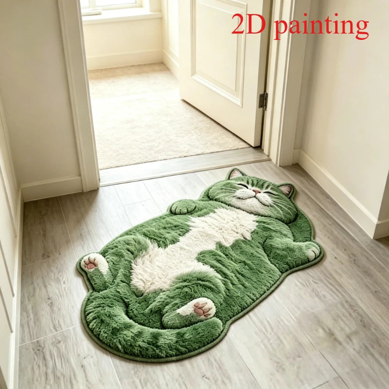 Cute Sleeping Cat Carpets for Living Room 2D Simulation Cat Bedroom Decor Carpet Fluffy Soft Plush Rug Home Thicken Floor Mat