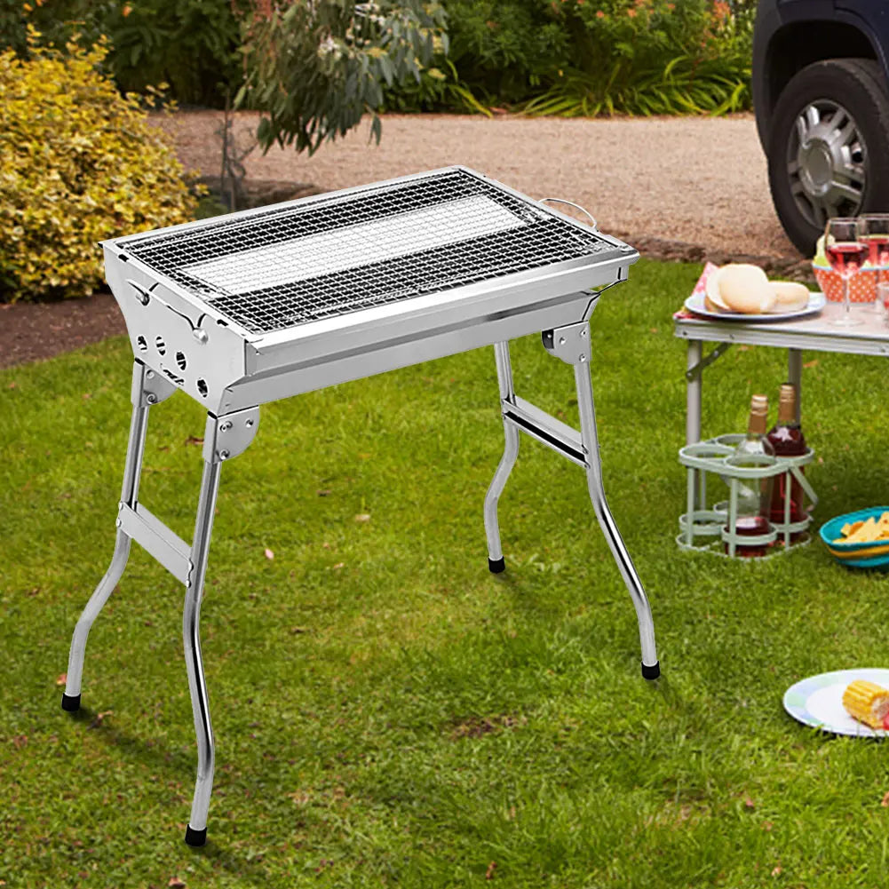 Portable Barbecue Grill Multi-Function Camping Stove with Stand with Storage Basket Charcoal Rack for Outdoor Camping Picnic