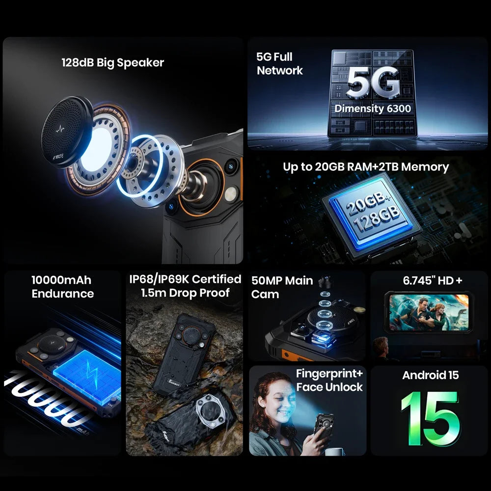 Fossibot Android 15 Rugged Smartphone 8GB RAM 128GB ROM 10000mAh 6.745" 50MP 128dB Speaker NFC  [F110 PRO-Phone]