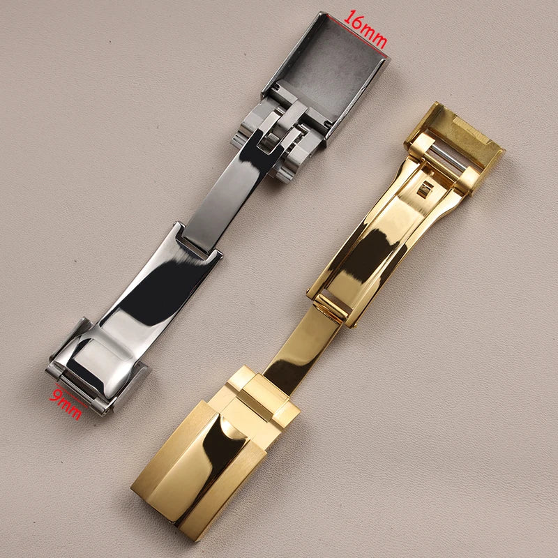 short cover 9*16mm solid silver black rose gold deployment watch clasp for Rolex Submariner Daytona GMT metal folding buckle