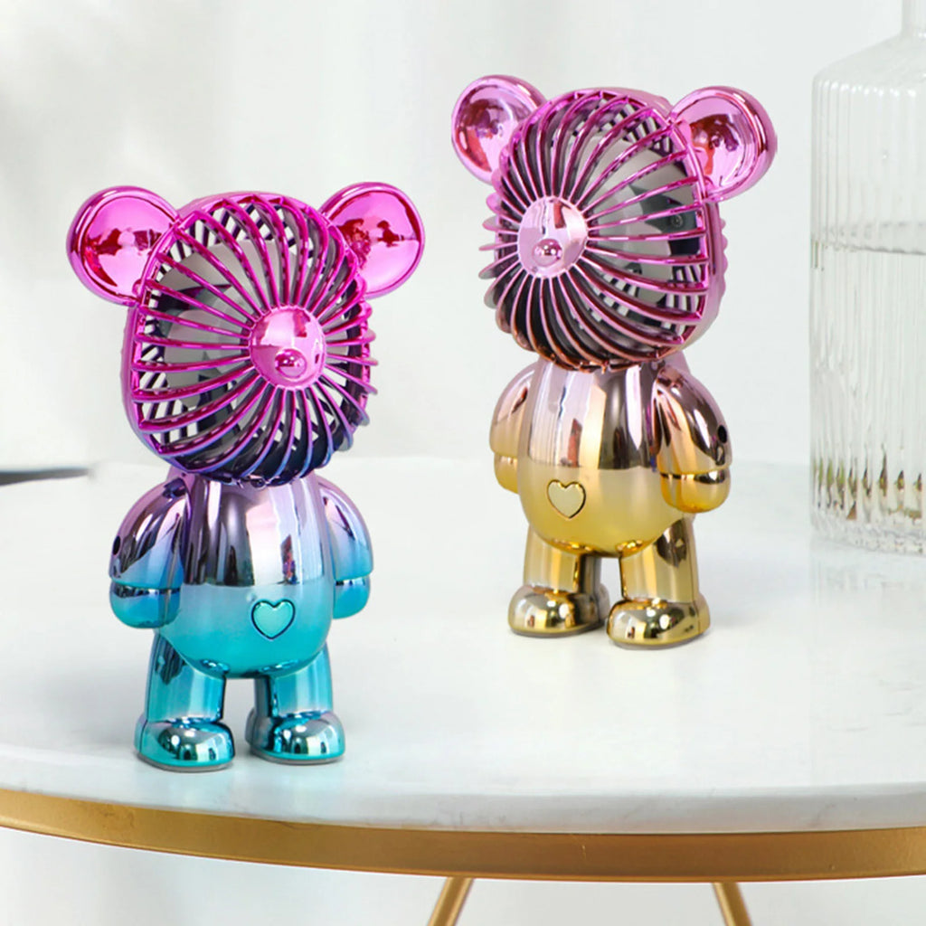 Graffiti Bear Electric Fan USB Rechargeable Desktop Fan Electroplating Gradient 3-speed for Camping Outdoor Travel