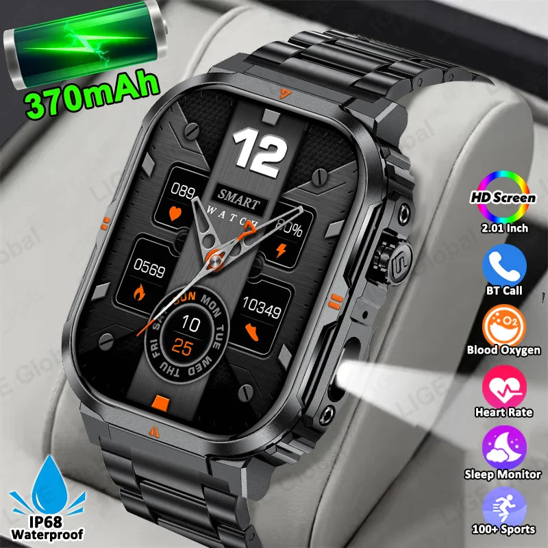 LIGE Military Smart Watch Men IP68 Waterproof Outdoor Sport Tracker LED Flashlight Bluetooth Call Man Smartwatch For Android iOS