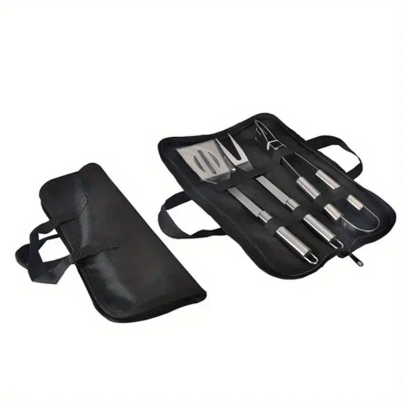 Stainless Steel Camping Barbecue Tool Set Portable Outdoor BBQ Utensils with Carry Bag Kitchen Forks Clips Shovels Grilling Kit