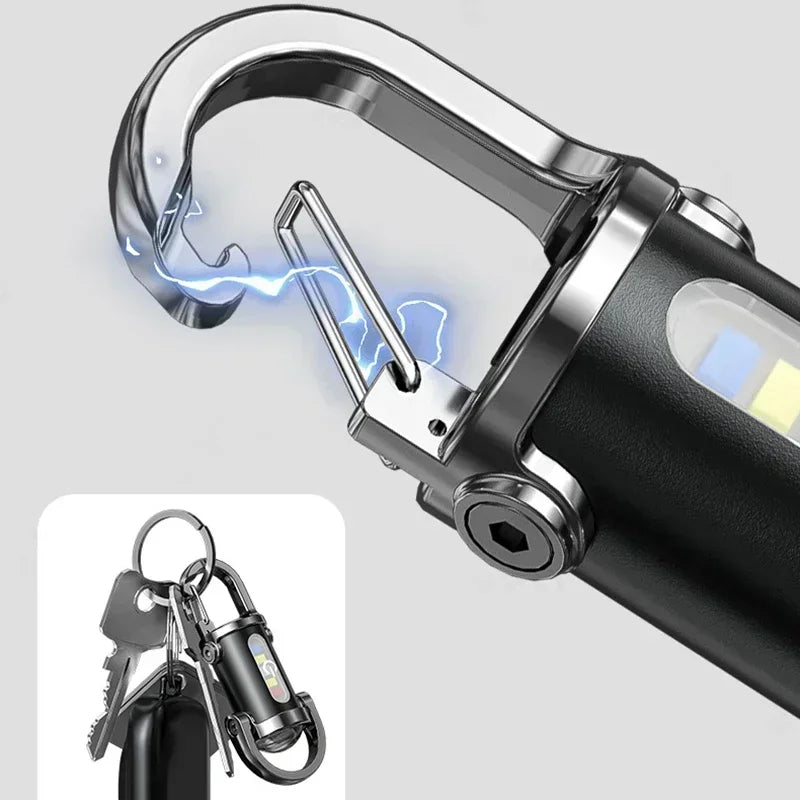 Mini Keychain Flashlight Rechargeable Pocket COB Working Light Outdoor Hook Emergency Warning Light for Camping Walking Hiking