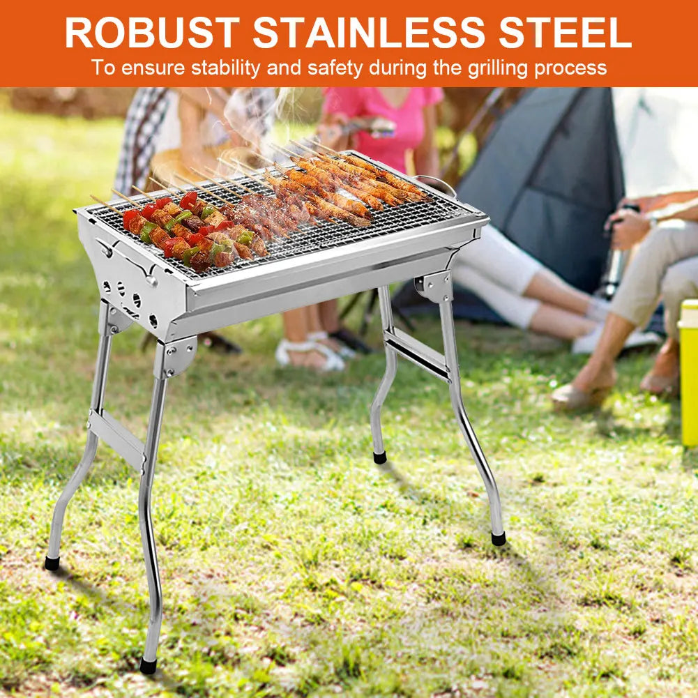 Portable Barbecue Grill Multi-Function Camping Stove with Stand with Storage Basket Charcoal Rack for Outdoor Camping Picnic