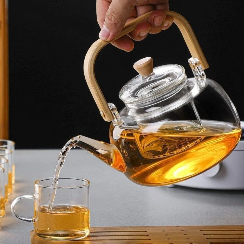 1000ML Glass Teapot with Removable Filter Stovetop Safe Heat Resistant Clear Tea Maker Water Kettle for Loose Leaf Blooming Tea