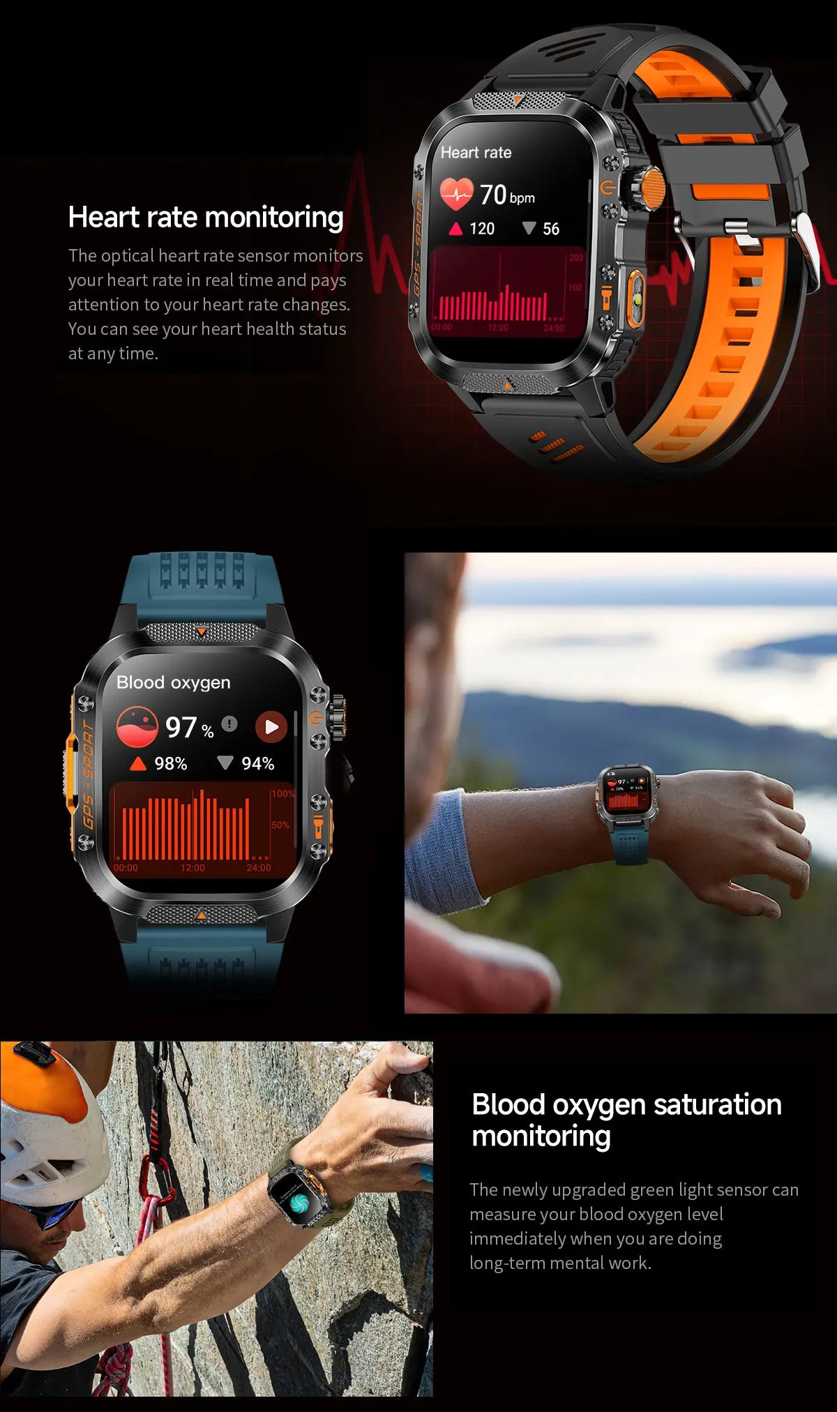 New Military Smartwatch Real GPS Compass Outdoor Smart Watch 3ATM Waterproof Sports Watches for Man Woman Electronics Clock 2025
