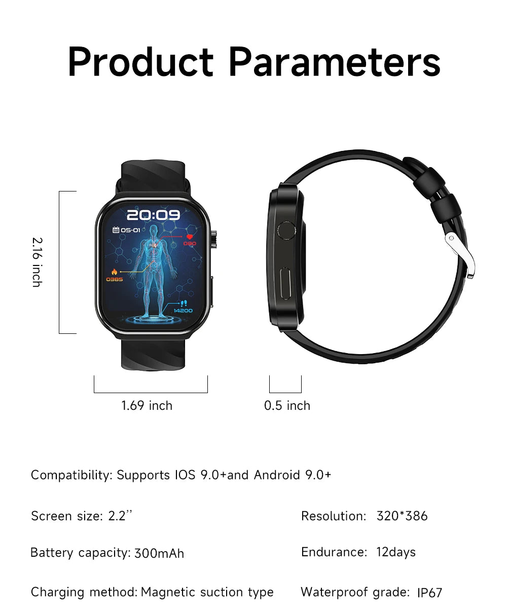 LIGE 2026 New AI Healthy Diagnose Smart Watch Blood Lipid Uric Acid Bluetooth Call Blood Pressure Health Smartwatch Men Women