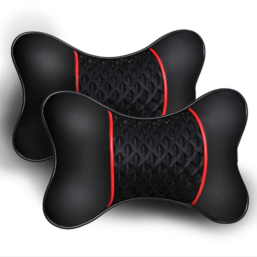 2Pcs PU Leather Knitted Car Pillows Headrest Neck Rest Cushion Support Seat Accessories Auto Black Safety Pillow Universal Decor