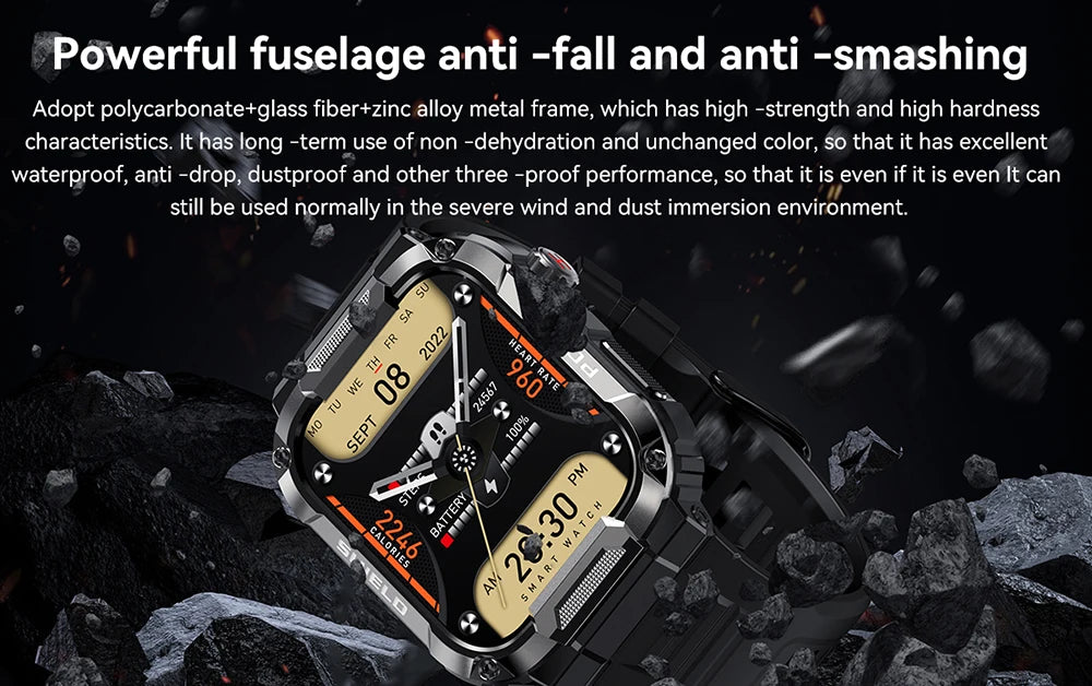MEVADEN 1.85 inch Outdoor Military Smart Watch Men Bluetooth Call Smartwatch Waterproof Sports Fitness Watches for Android IOS