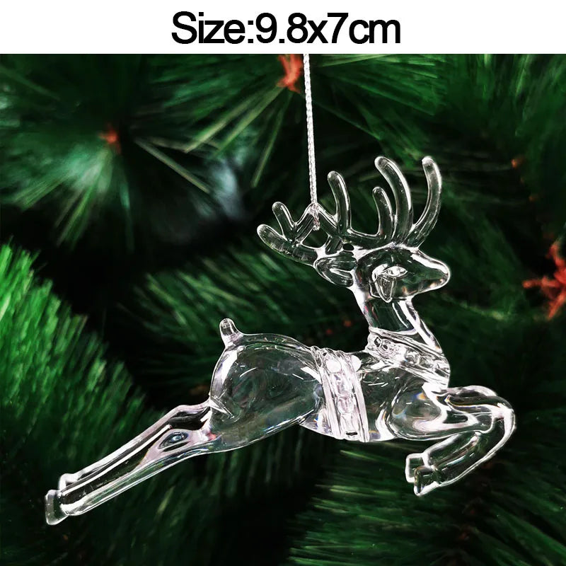 5pcs Christmas Home Decorations Crystal Acrylic Ornaments Snowflake Elk Xmas Tree Hanging Pendants Navidad 2025 New Year Gift