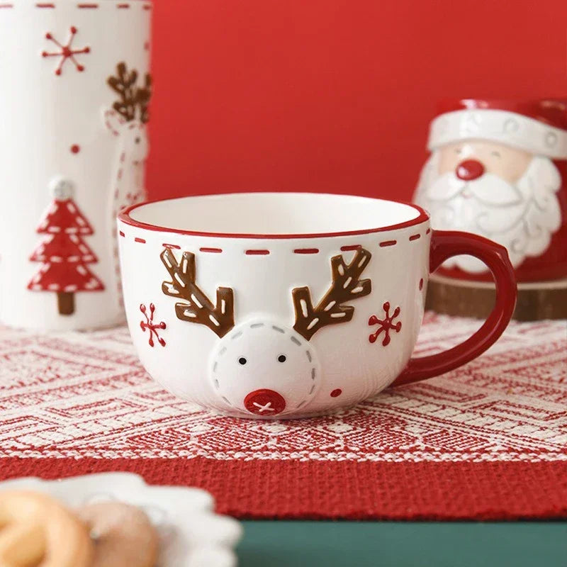 Christmas Ceramic Coffee Mug Santa Claus Mould Coffee Mug Elk Embossed Cup Breakfast Dessert Milk Mug for Kids Xmas Gift 2025