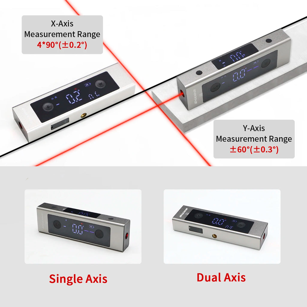 SHANHR 2 In 1 Laser Level Ruler Type-C Double Laser Angle Ruler Protractor Digital Inclinometer Measure Tool Protractor