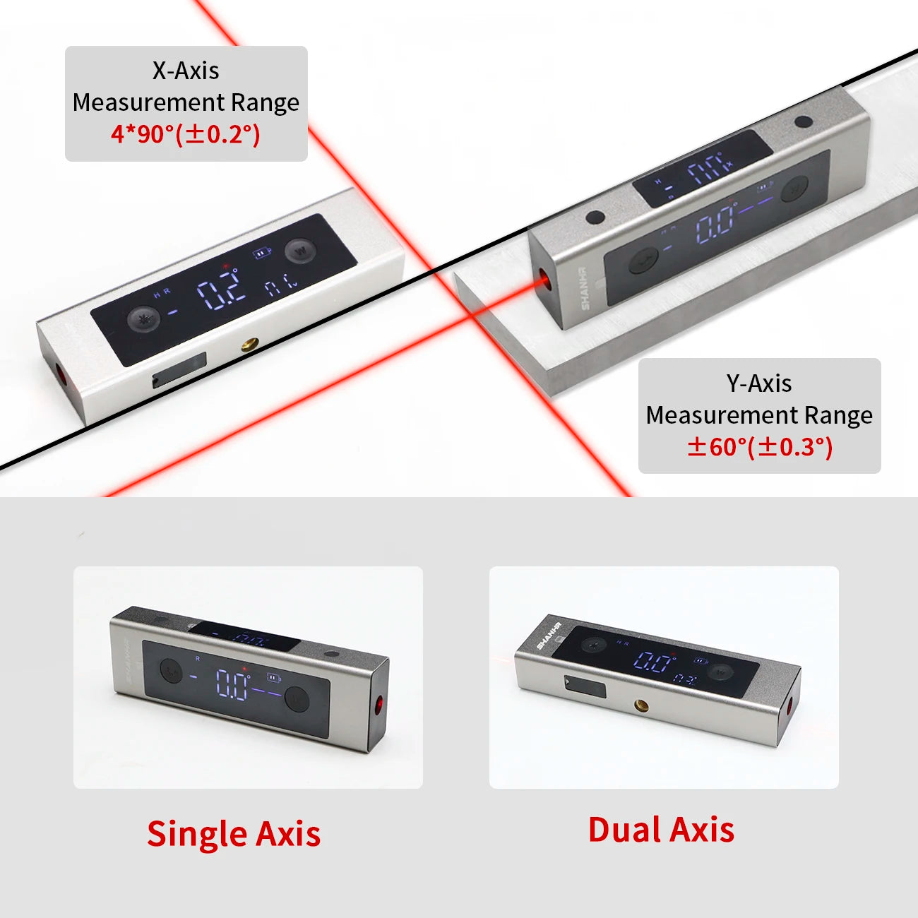SHANHR 2 In 1 Laser Level Ruler Type-C Double Laser Angle Ruler Protractor Digital Inclinometer Measure Tool Protractor