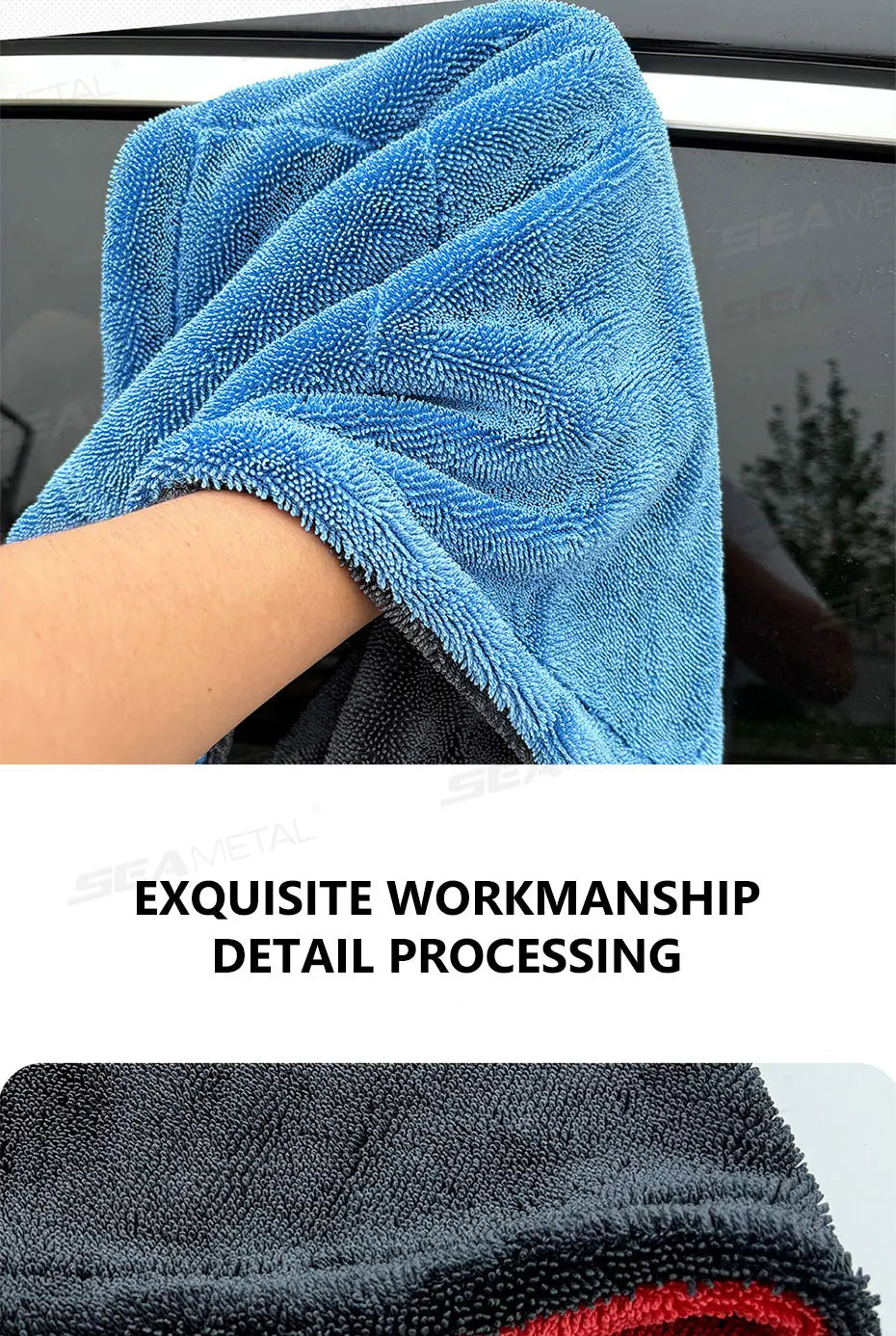 SEAMETAL 1200GSM Car Cleaning Towel Heavy Duty Thicken High-Absorbent Drying Cloth Ultra-Soft Scratch Free Car Detailing Towel