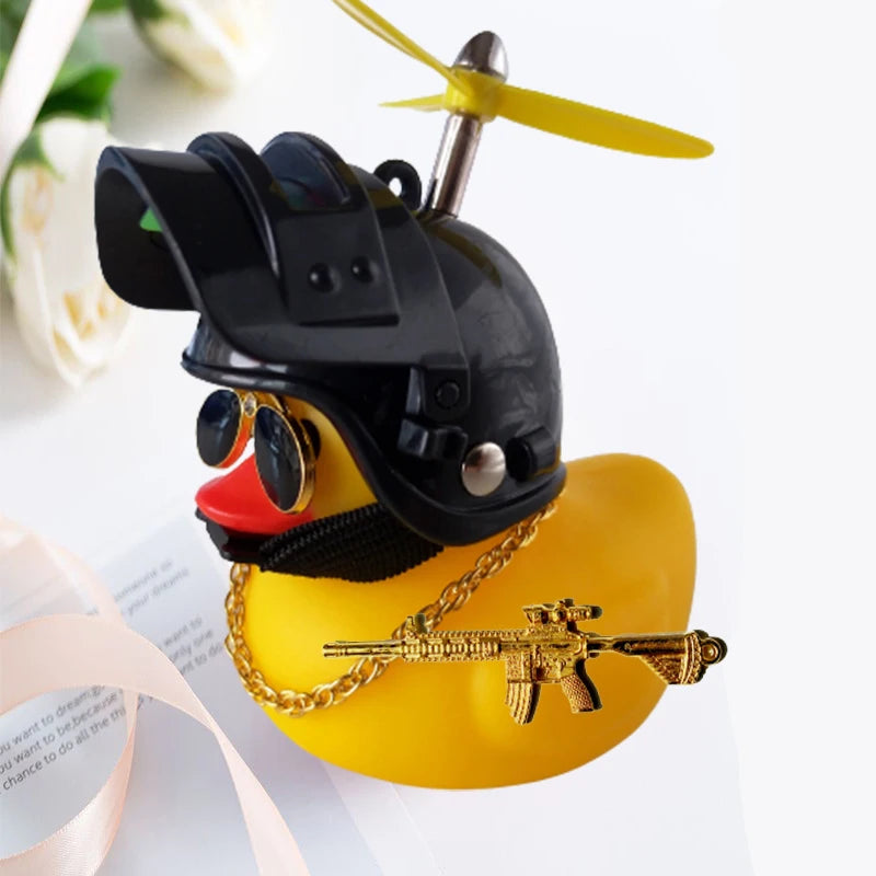 Broken Wind Rubber Duck Motor Accessories Yellow Duck with Helmet Auto Car Accessories Duck In The Car Car Interior Decoration