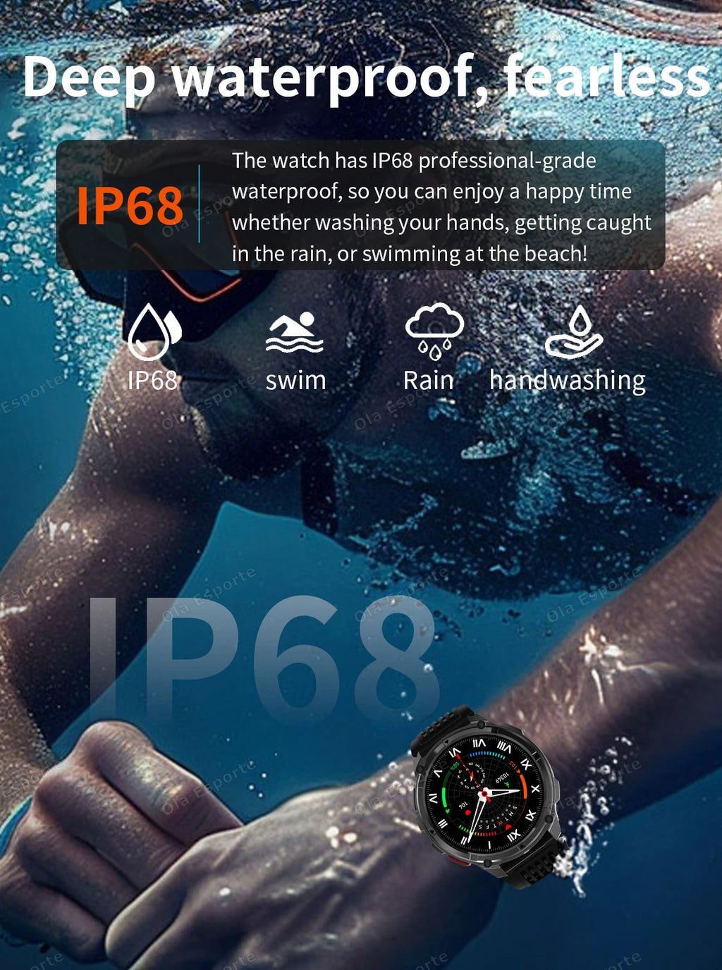 2026 New 1100mAh 1.7 Inch Smart Watch GPS path 5ATM Waterproof Sports Run Hiking Outdoors Compass Flashlight Military Smartwatch
