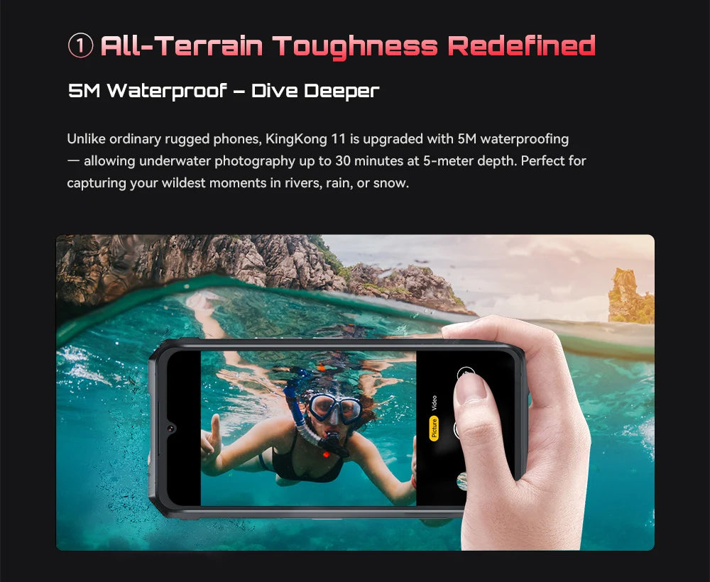 Cubot Rugged Smartphone 5G King Kong 11, Android 15, Up to 32GB RAM+256GB ROM, 108MP Camera, 10200mAh, Dual Screen, MTK7025,6nm