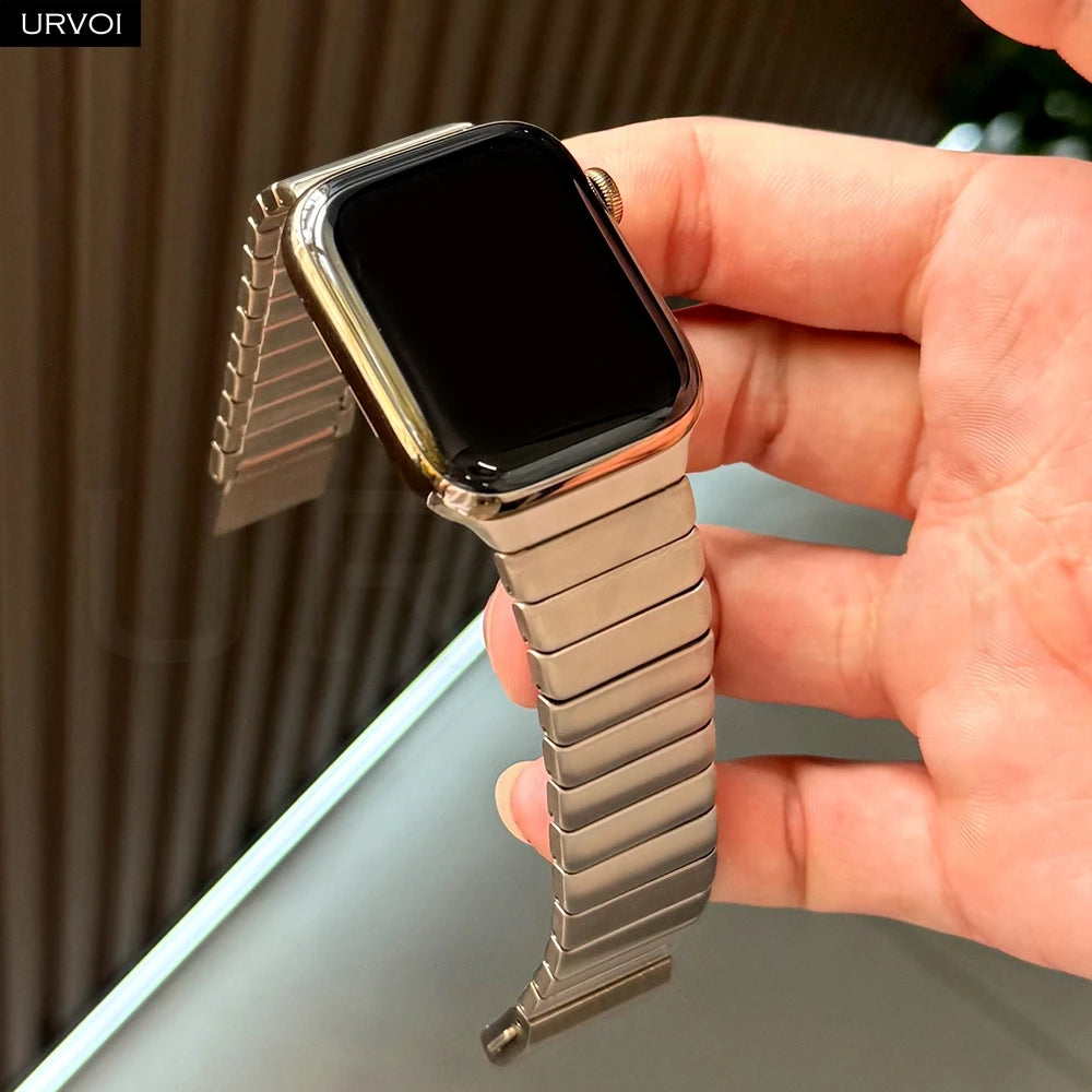 URVOI Titanium link bracelet for Apple Watch Ultra 3 2 Series 11 10 9 8 7 SE magnetic buckle strap wristband 45 49mm
