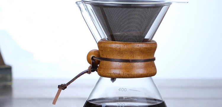 Hand Glass Coffee Kettle with Stainless Steel Filter Drip Brewing Hot Brewer Coffee Pot Dripper Barista Pour Over Coffee Maker