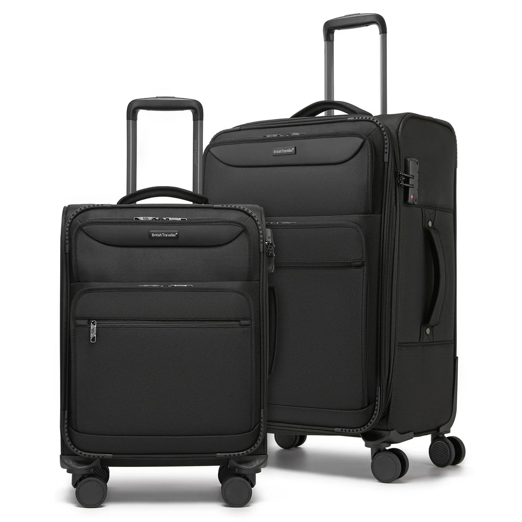 British Traveller - Suitcase Adjustable Handle, 4 Spinner Wheels, Lightweight, TSA Lock - Recycled Polyester Luggage （S/M/L)