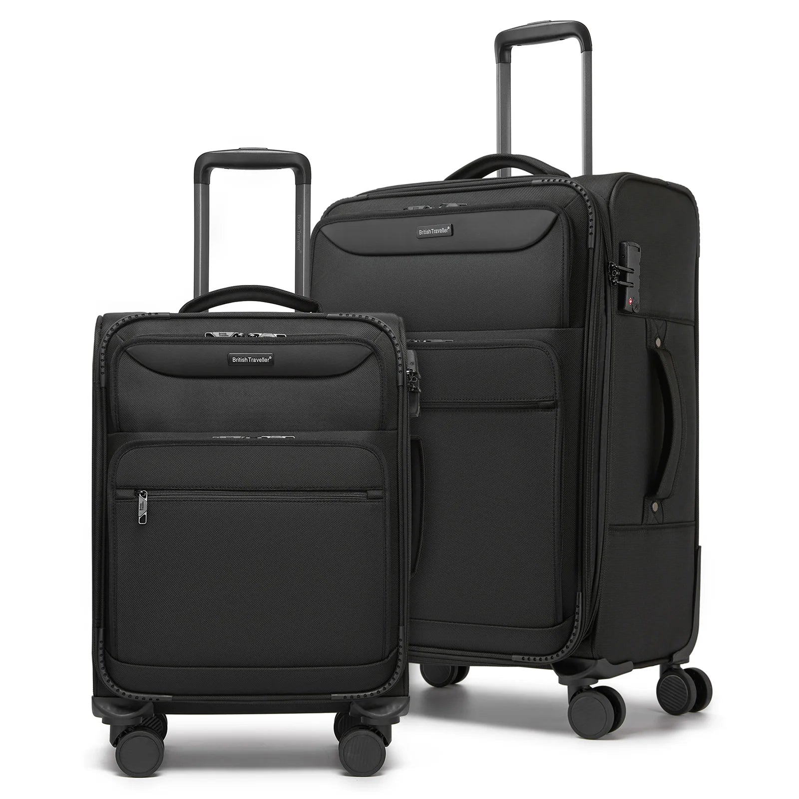 British Traveller - Suitcase Adjustable Handle, 4 Spinner Wheels, Lightweight, TSA Lock - Recycled Polyester Luggage （S/M/L)