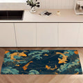 Japanese Koi Fish Kitchen Runner Rug, Non-Slip Washable Floor Mat with Ocean Wave Art Print for Kitchen, Bedroom, Bathroom Area