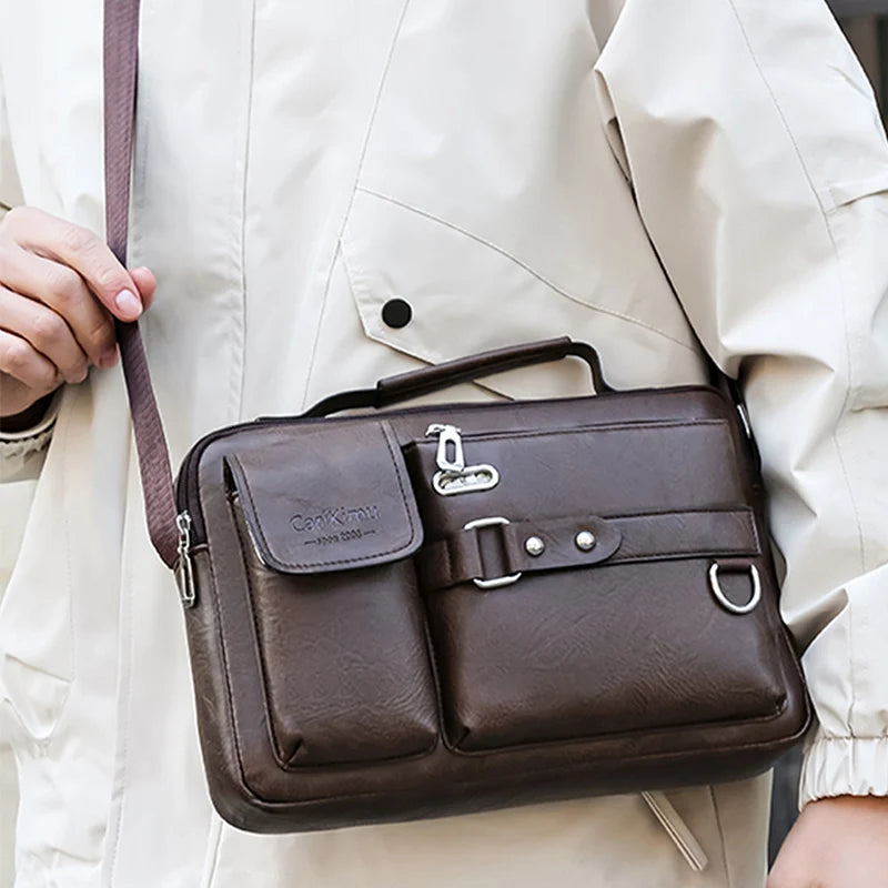 Men's Retro Messenger Bag with Waterproof Design, Large Capacity Laptop Briefcase for Office Work, Travel and School
