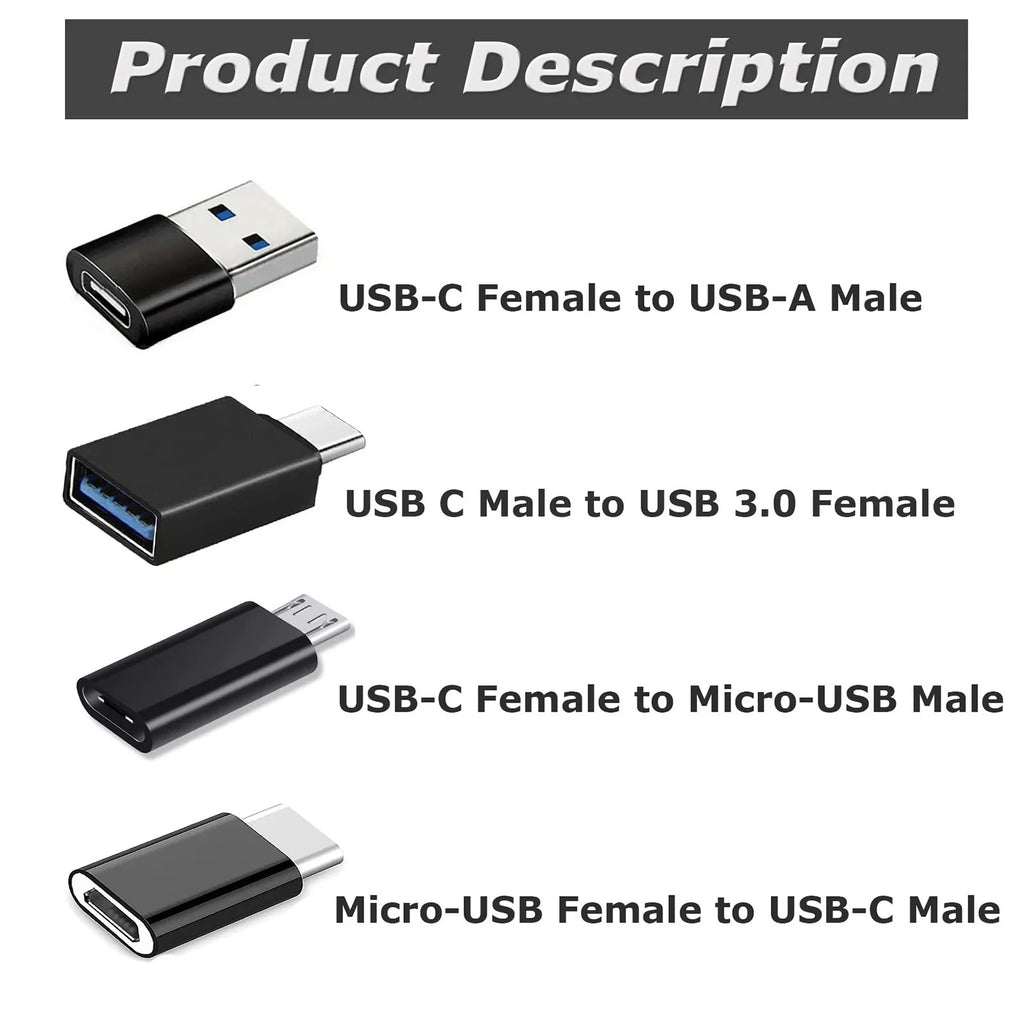 8pcs USB to USB C Adapter, USB Type C Female to USB Adapter, Micro USB to USB C Female Male Converter Connector, for Laptop Car