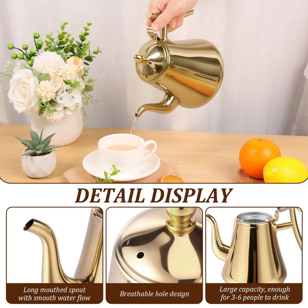 2L Stainless Steel Tea Pot Large Capacity Tea Kettle with Removable Strainer Induction Cookers Gas Stoves Water Pot Drinkware