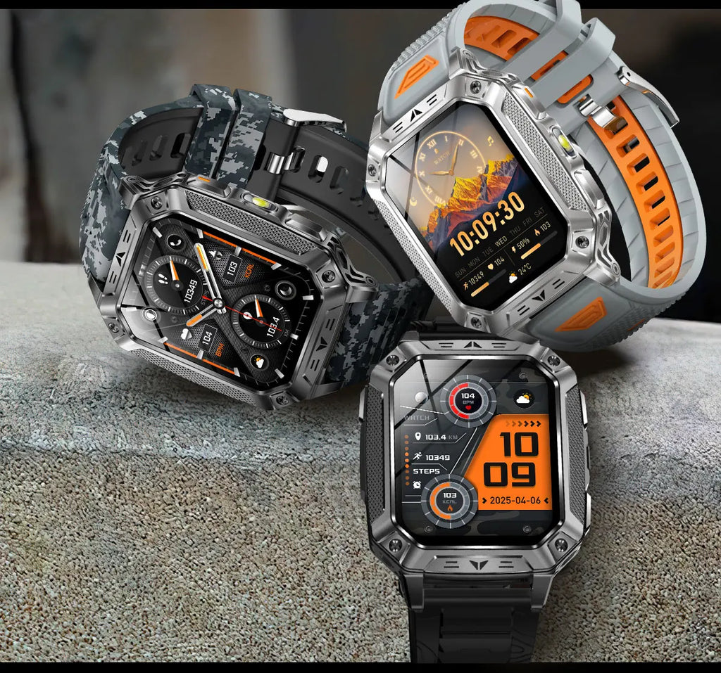 2026 Military 5ATM Waterproof Smart Watch Men 1400mAh Battery GPS Tracks 2.01" HD AMOLED Bluetooth call Sport Fitness Smartwatch