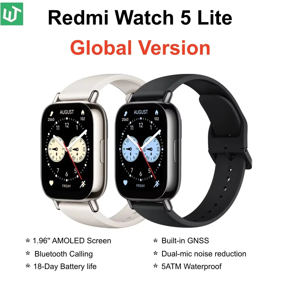 Global Version Xiaomi Redmi Watch 5 Lite 1.96'' AMOLED 18-Day Battery life Built-in GNSS 150+ Modes Smart Watch Bluetooth Call