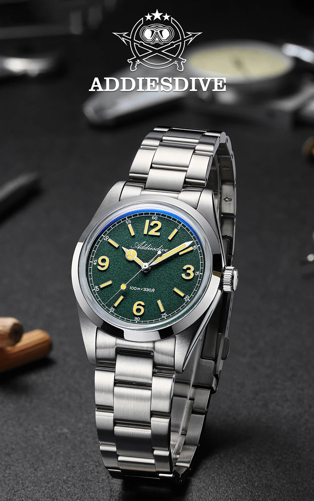 ADDIESDIVE New VH31 Quartz Watches Bubble Glass Retro Elegant WristWatch BGW9/C3 Luminous Waterproof 10Bar Men's Watch AD2518