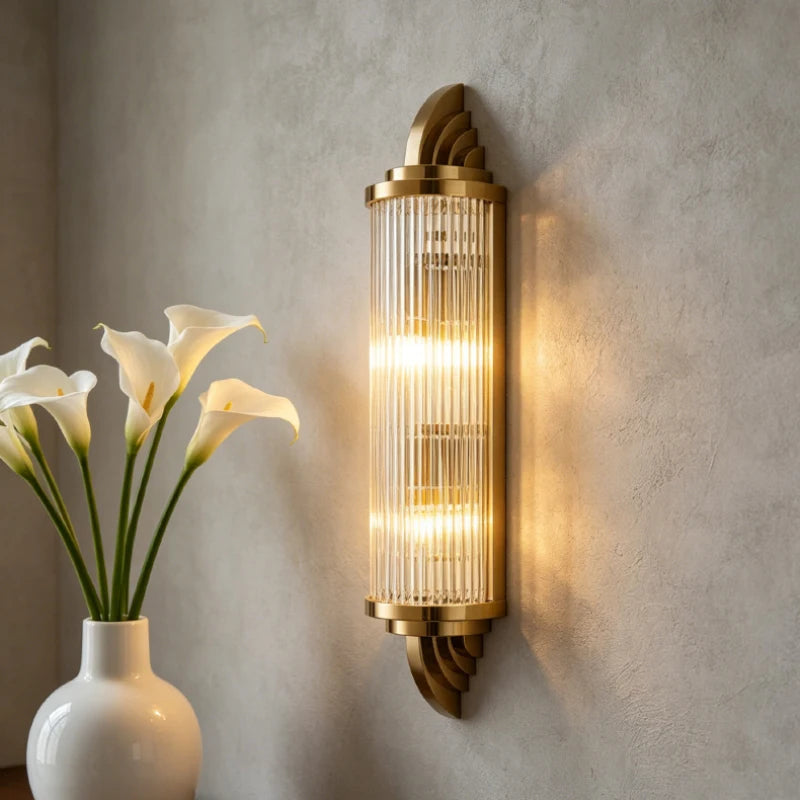 Art Decor Wall Light Clear Glass Gold Metal Creative Sconce Lamp For Living Room Hotel Indoor Bedroom E14 Bulb