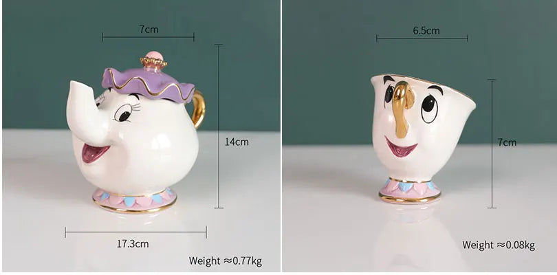 Disney Teapot Cute Cartoon Beauty And The Beast Coffee Pots Mug Mrs Potts Chip Cup Tea Cup Pots One Tea Sets Droshipping