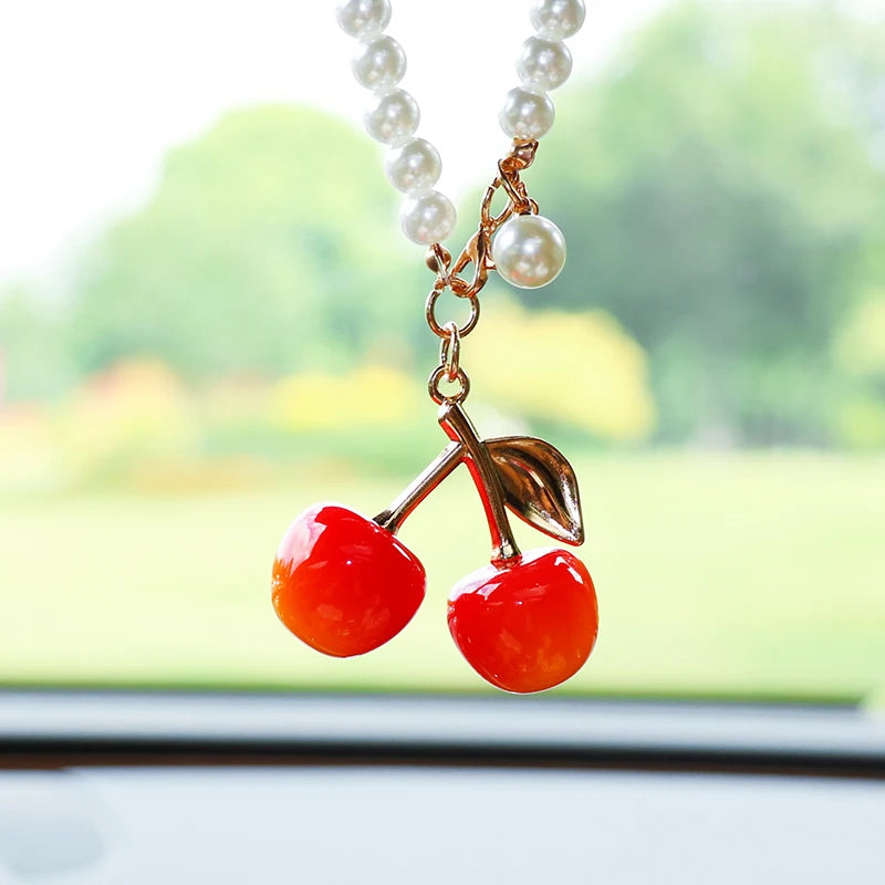 Cute fruit cherry car pendant, exquisite cherry car decoration, creative car rearview mirror hanging accessory