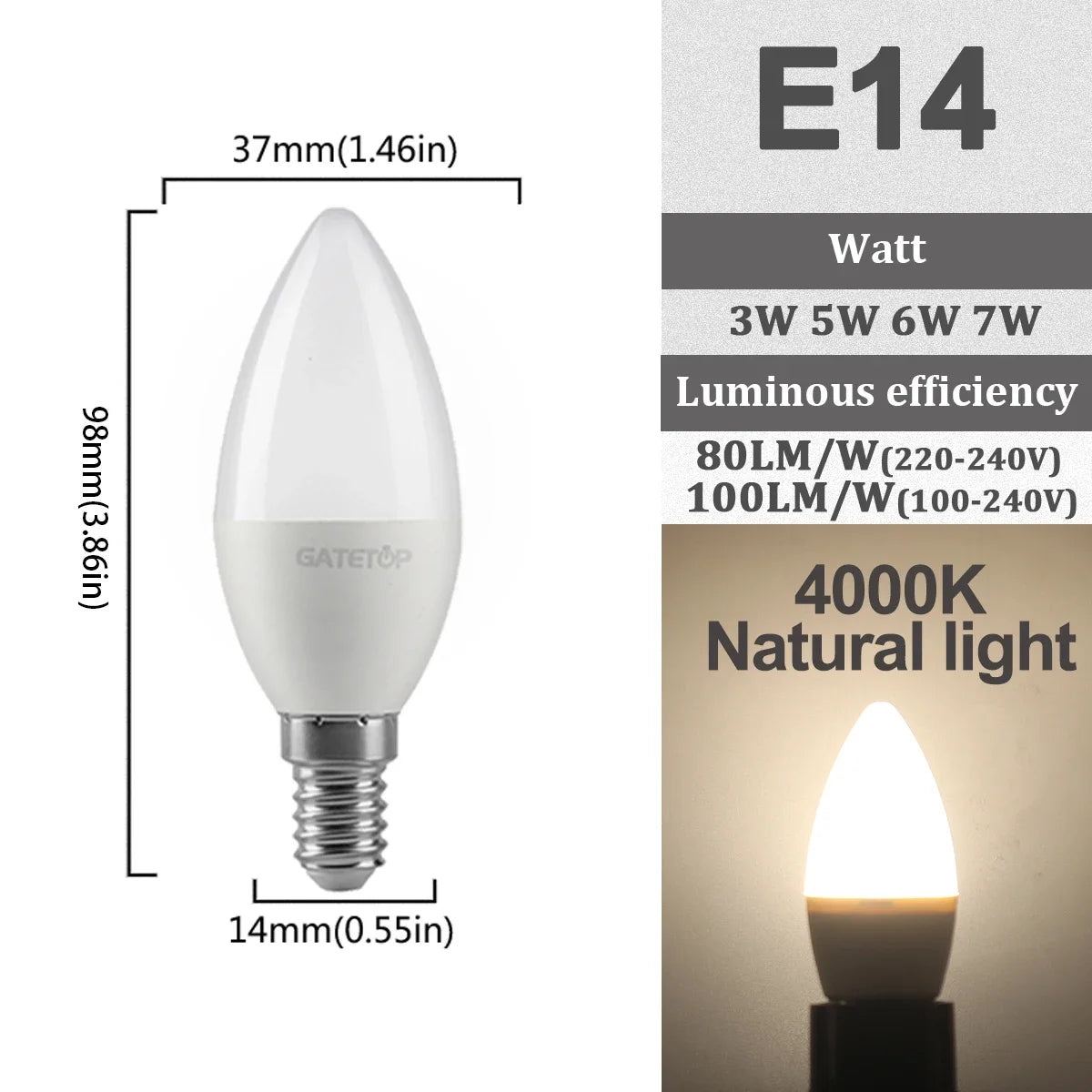 5-12pcs E14 E27 Led Bulb 220V 110V 3W 5W 6W 7W Warm Lighting 3000K 6000K Candle Lamp Led Chandelier Light for Home Decoration