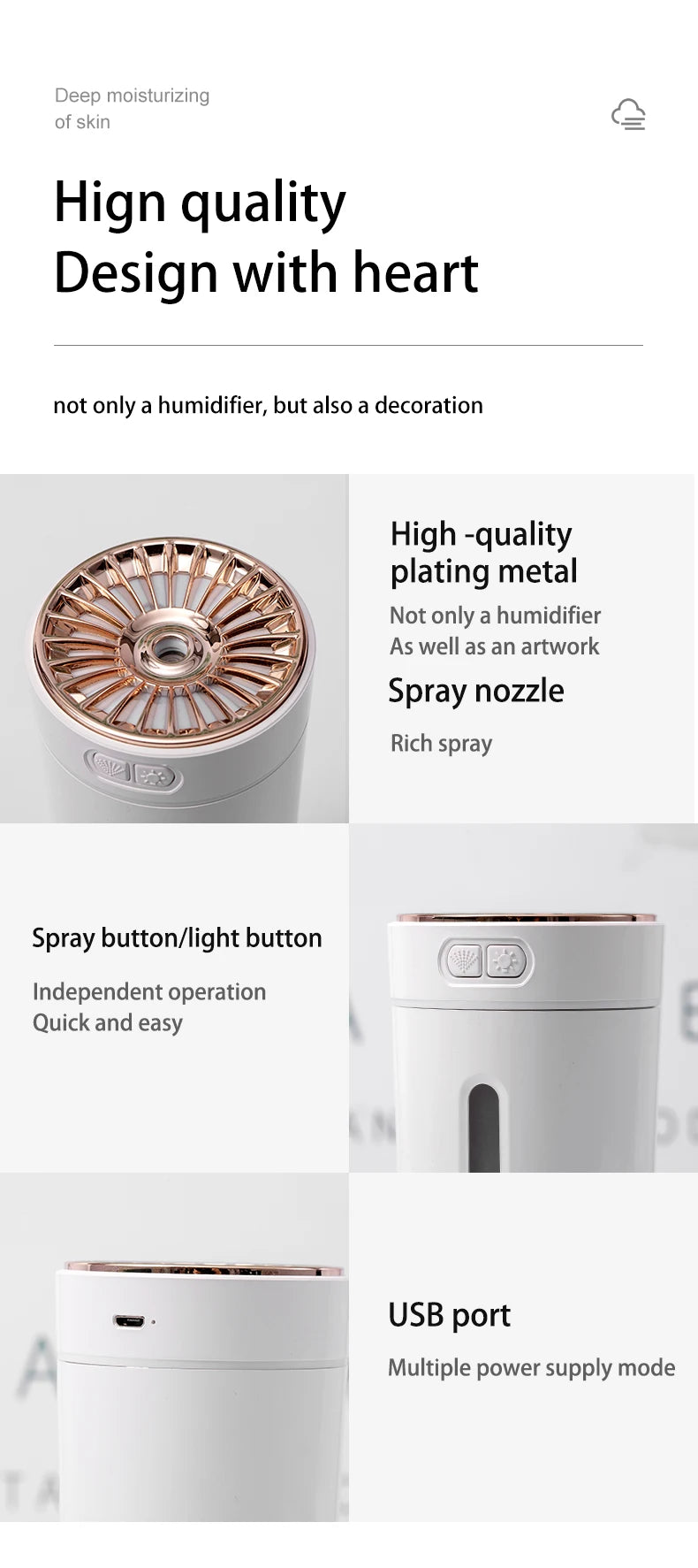 Wireless Car Air Humidifier Portable 300ML or USB Diffuser Mist Maker for Home Bedroom with RGB LED Colorful Lights
