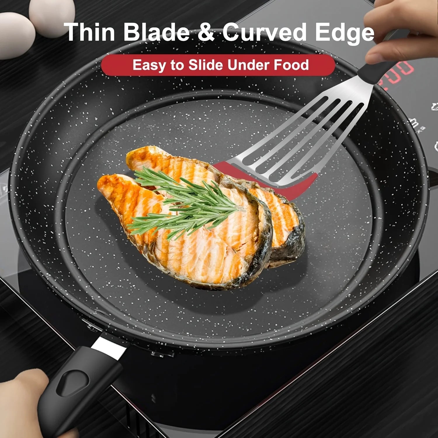 Stainless steel silicone spatula, high temperature resistant frying fish cooking spatula flipper kitchen household steak spatula