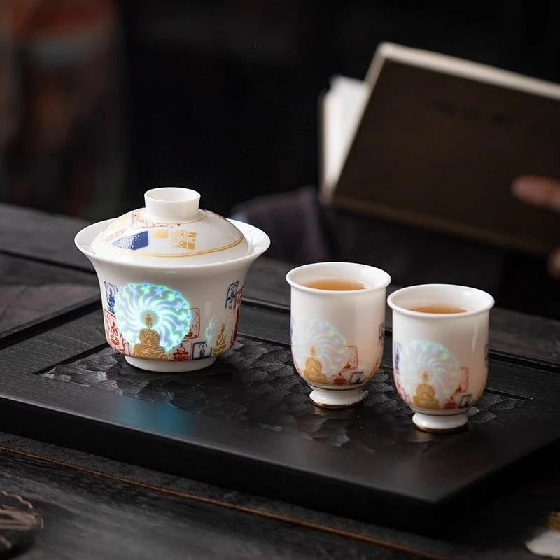 Chinese Style Dunhuang Buddhist Luminous Ceramic Tea Cup Personal Master Cup Household Drinking Gift Teacup