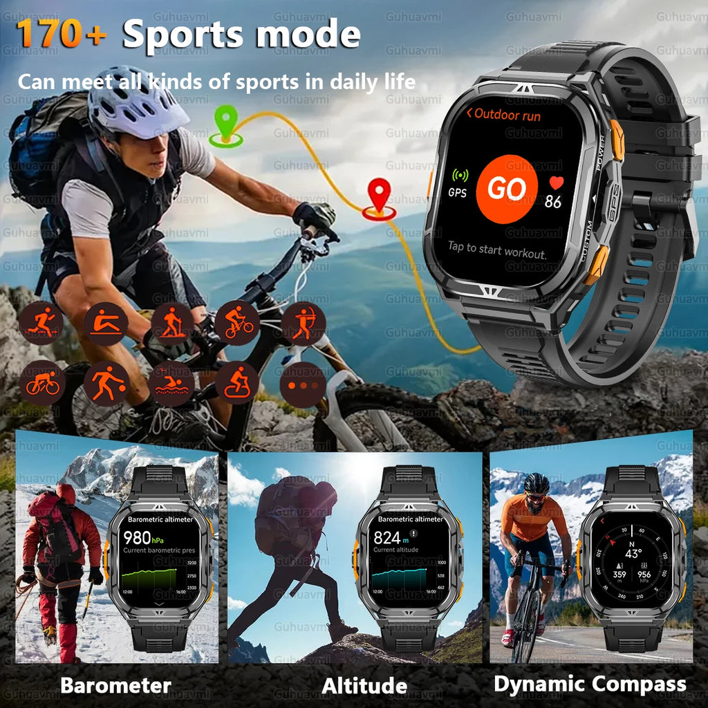 New GUHUAVMI TANK X5 SmartWatch MIL-STD-810H Rugged IP69K 5ATM L1+L5 GPS 1.96" AMOLED Compass OutdoorSport Watch for Android iOS