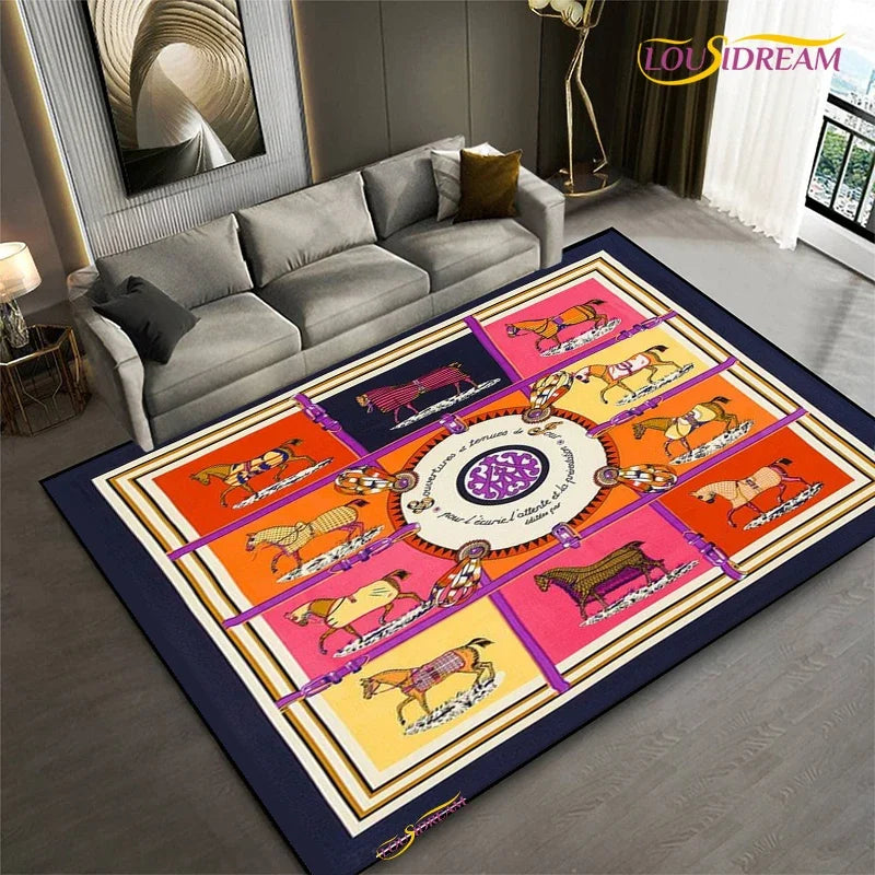 Fashion Ethnic Frame Horse Carpet Living Room bedroom yoga rugs kitchen Door Kids Un-Slip Mats Alfombra birthday gift Poster Mat
