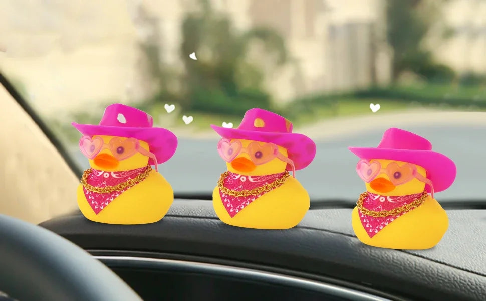 Car Decoration Rubber Cowboy Duck Car Dashboard Decorations Pink Cowboy Hat Rubber Ducks, Duck for Car Ornament Accessories